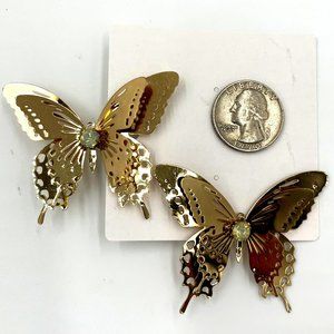 Gold OVERSIZED 2"+ Butterflies Stud Earrings Butterfly Shape Golden Cute Fashion